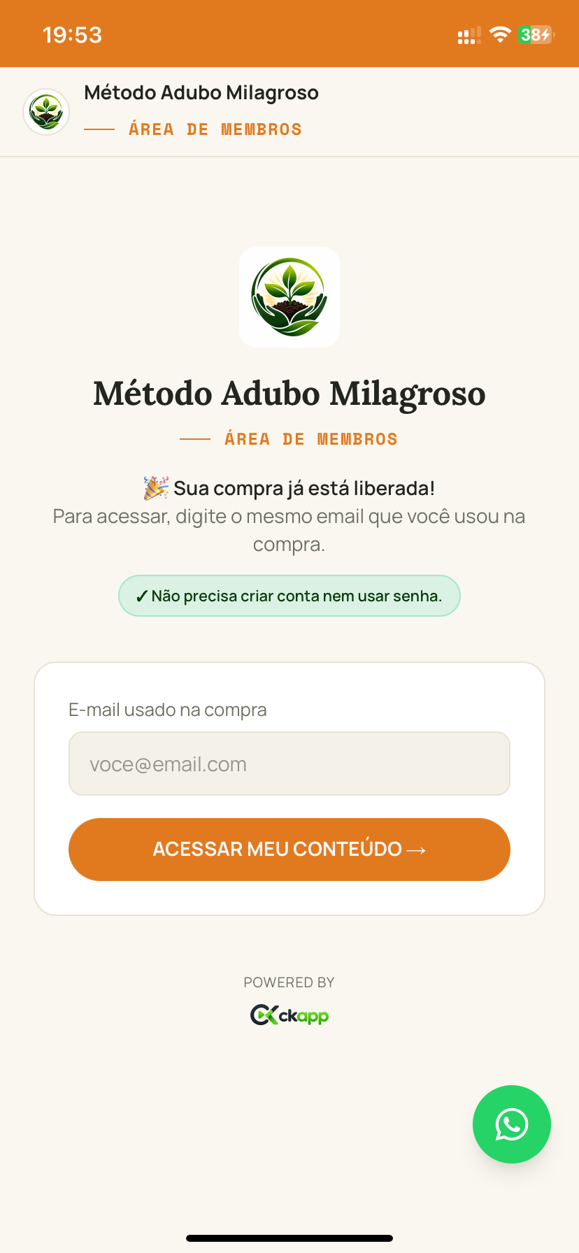 Área de membros real do Método Adubo Milagroso